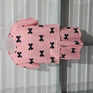Pajama Shorts Set‎ Women’s L Pink Black Bows Elastic Waist